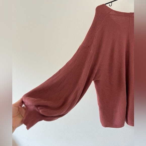 1. State Bubble Balloon Sleeve Ribbed V-Neck Terra Earth Sweater XL - Picture 11 of 16